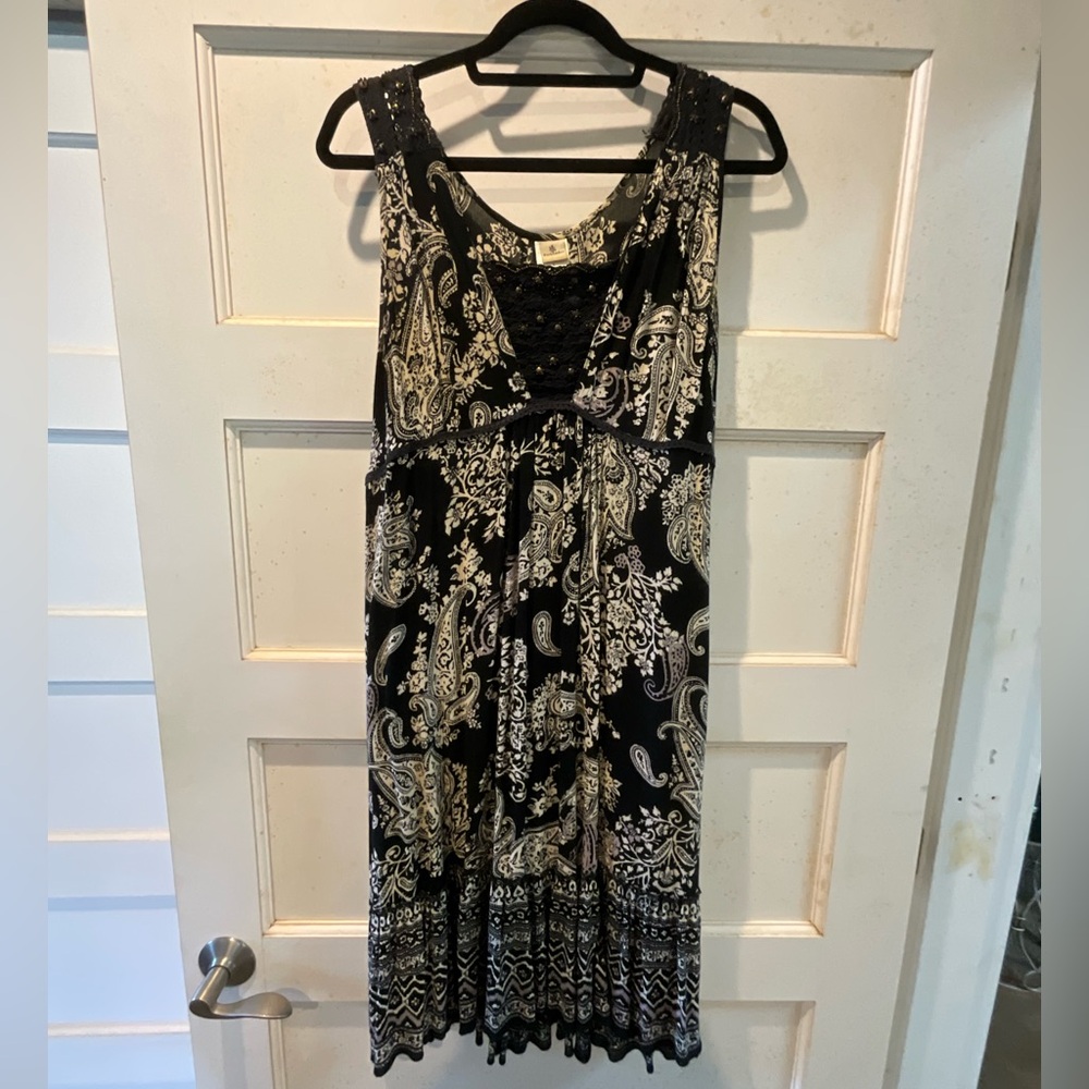 Forbidden b&w paisley print, beaded, boho sundress. Very lightweight. Size L